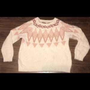 Lauren Conrad Fuzzy Patterned White Sweater